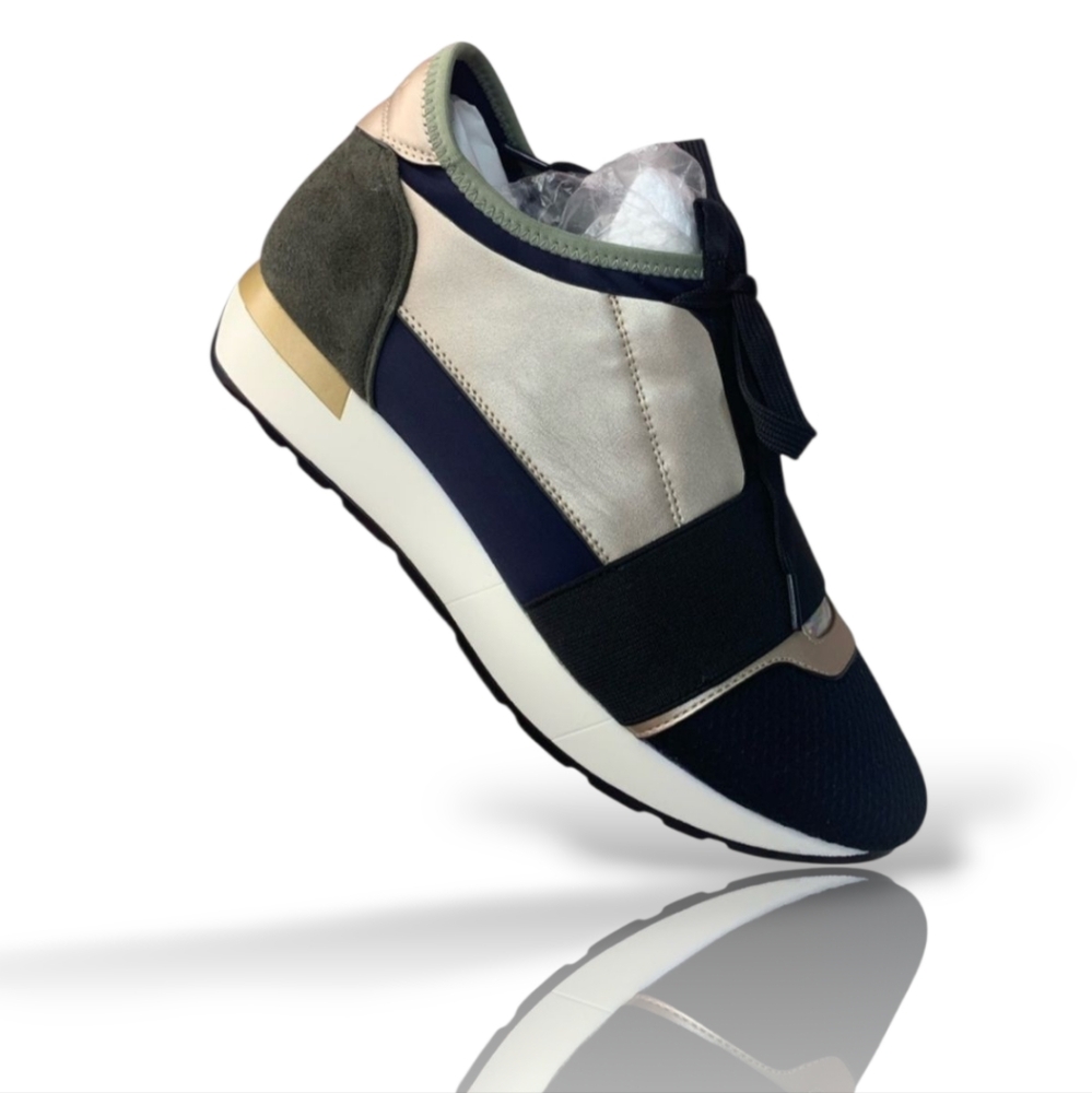 New 🖤🤎💚 VIVOROSA Women's Black/Bronze/Green Leather/Suede Wedge Sneakers